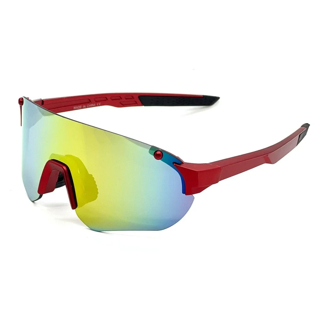 Sport Sunglasses Fire Red‎ Mirrored Lens Reflective Shield Running Glasses Men